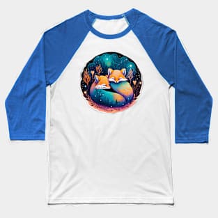 Cute Sleeping Foxes Galaxy Neon Art Baseball T-Shirt